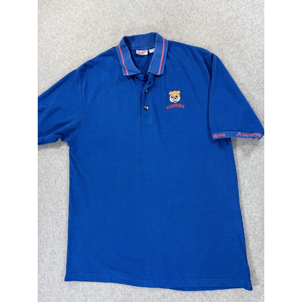 Chicago‎ Cubs Vintage Stitched Logo Baseball Polo Shirt (Men's Large) Blue